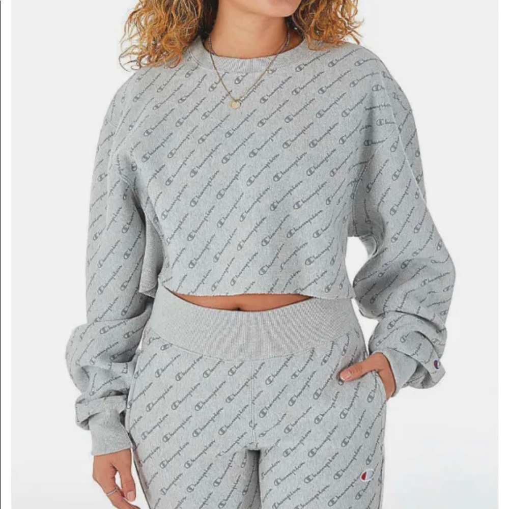 Champion Reverse Weave Allover Print Cropped Crewneck Sweatshirt